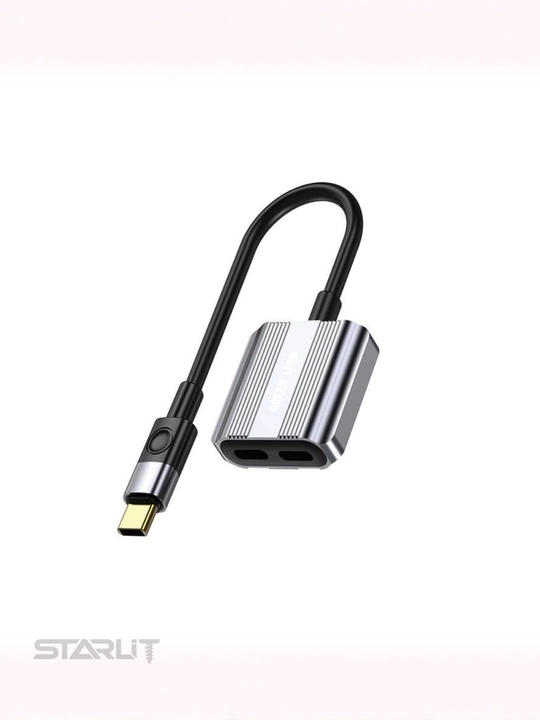 Адаптер-разветвитель Type-C, 2 в 1—зарядка и наушники,USB-C splitter, аудио+зарядка, 12 Вт