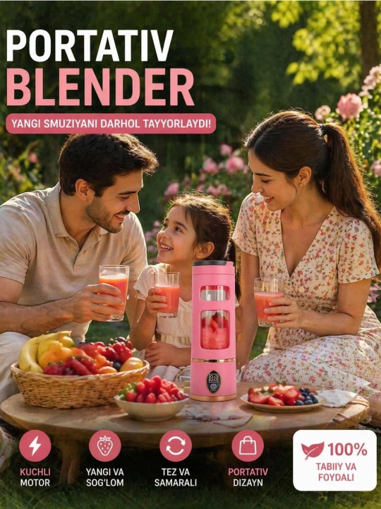 Portativ mini blender (Juice Cup), USB, LED displey, smoothie uchun