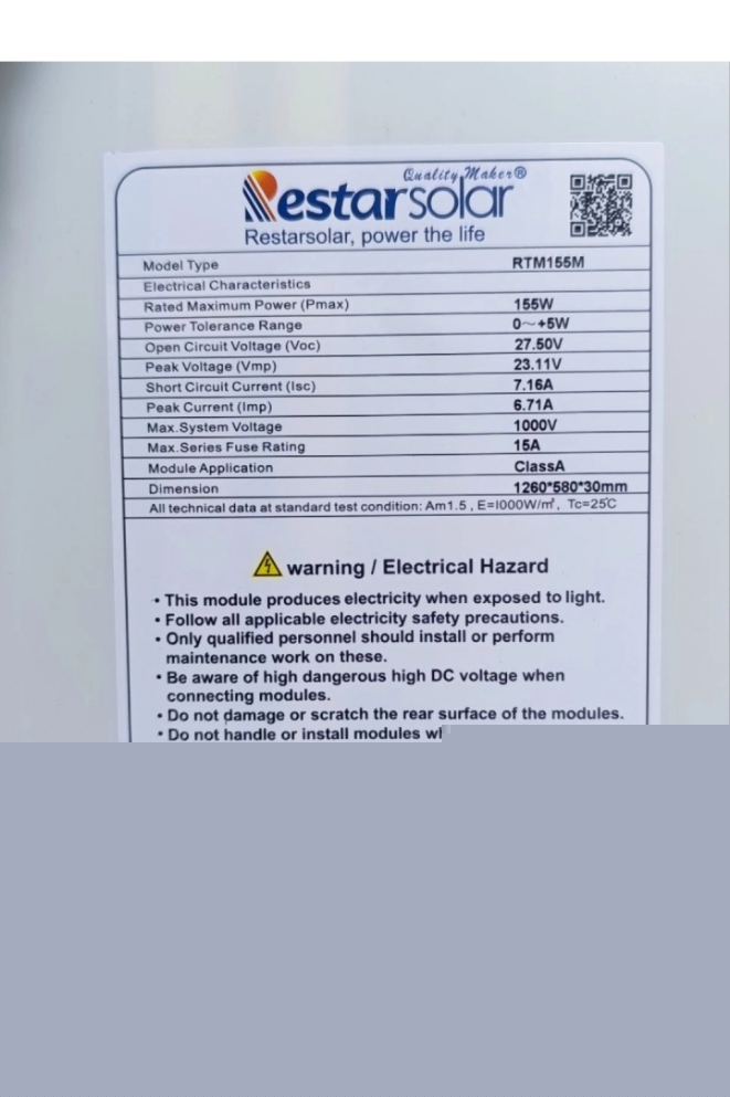 Quyosh paneli RestarSolar 155W Class A