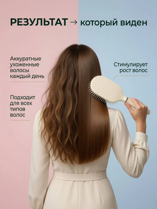 Расческа для ухода за волосами и массажа с металлическими, пластиковыми и деревянными зубьями