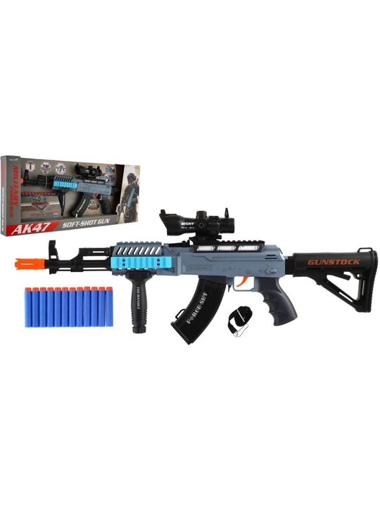 O‘yinchoq avtomat AK47 Soft Shot Gun, yumshoq o‘qlar bilan, optik nishon bilan - 