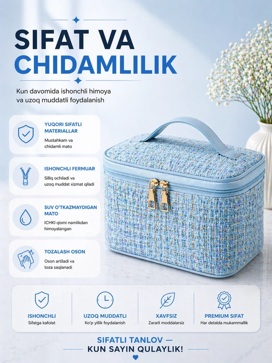 Ayollar uchun katta sig‘imli kosmetik sumka – tartibli saqlash uchun organayzer
