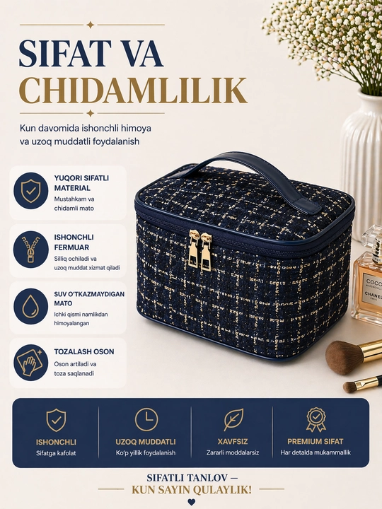 Ayollar uchun katta sig‘imli kosmetik sumka – tartibli saqlash uchun organayzer
