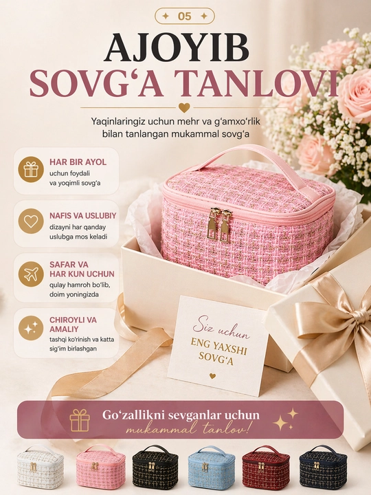 Ayollar uchun katta sig‘imli kosmetik sumka – tartibli saqlash uchun organayzer