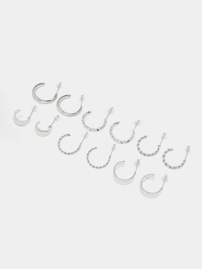 Набор серег , каффов , серебристые, 6 пар , Fashion Jewelry стильные — MEDTEX0-СЕРЬЕЖКА-СЕРЫЙ