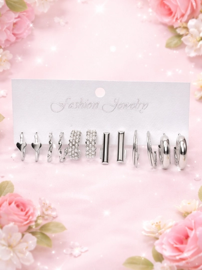 Набор серег , каффов , серебристые, 6 пар , Fashion Jewelry стильные — MEDTEX0-СЕРЬЕЖКА-СЕРМЕТ