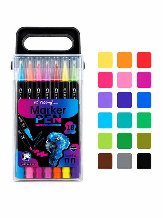 Маркер Yalong Watercolor Pen, 24 цвета, двусторонний, жесткий и мягкий наконечник