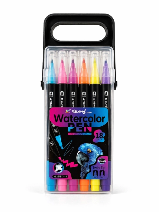 Маркер Yalong Watercolor Pen, 24 цвета, двусторонний, жесткий и мягкий наконечник