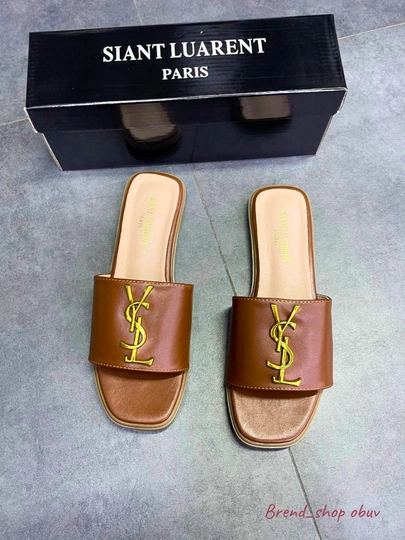 Женские и девичьи тапочки в стиле YSL – летняя обувь, брендовые тапочки для девушек — BREND00-YSL1-КОРИЧН-37