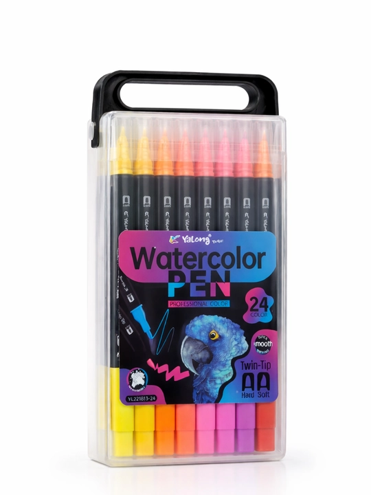 Маркер Yalong Watercolor Pen, 24 цвета, двусторонний, жесткий и мягкий наконечник