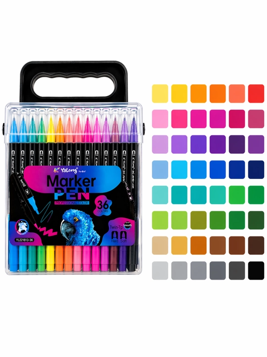 Маркер Yalong Watercolor Pen, 24 цвета, двусторонний, жесткий и мягкий наконечник