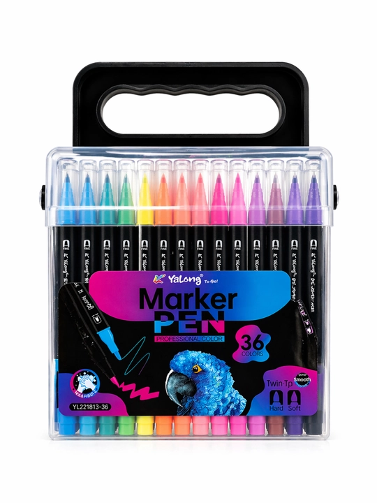 Маркер Yalong Watercolor Pen, 24 цвета, двусторонний, жесткий и мягкий наконечник