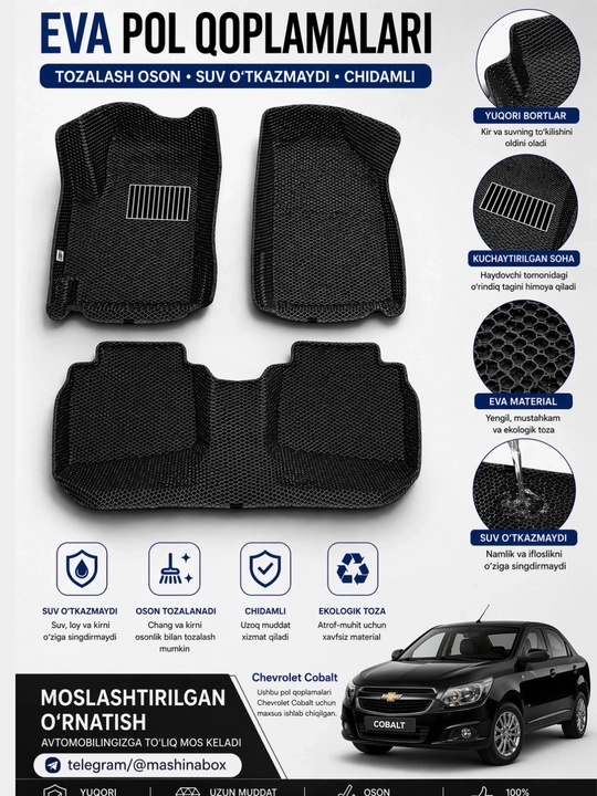 Evakor 5D polik+sovg`a: Cobalt, Lacetti, Tracker, Onix, Nexia, Spark, Damas himoya