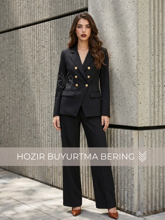 Ayollar klassik kostyumi, ikki qator tugmali pidjak va shim — ELLY FASHION