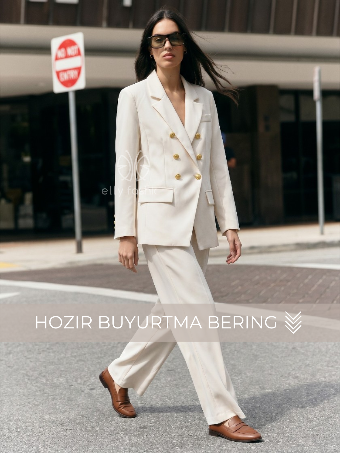 Ayollar klassik kostyumi, ikki qator tugmali pidjak va shim — ELLY FASHION