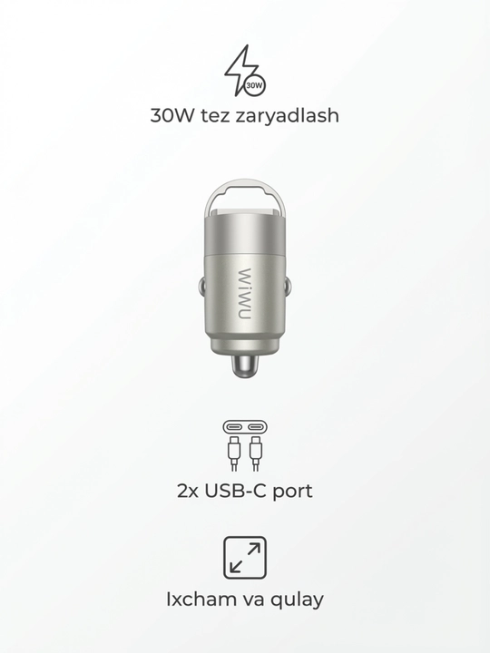 Avto zaryadlagich usb c, 30w car charger, mashina zaryadlagich, tez zaryadlash