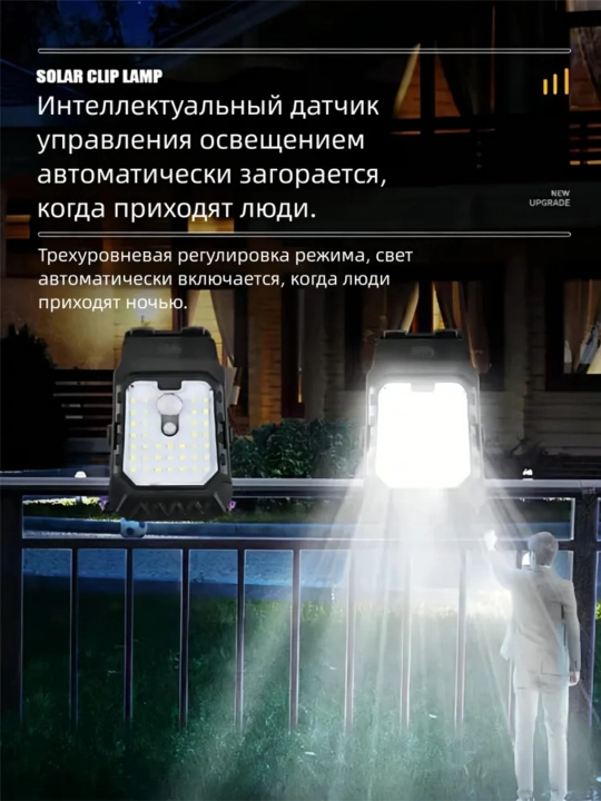 Quyoshli LED chiroq, harakat sensori, IP65 himoya, tashqi foydalanish uchun