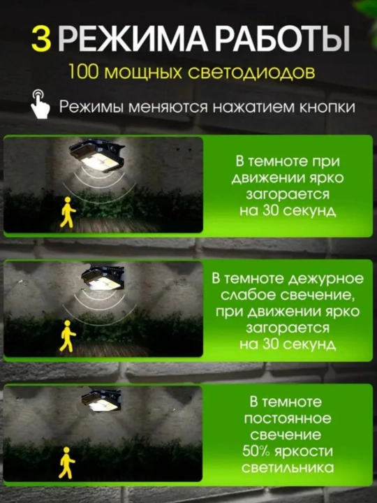 Quyoshli LED chiroq klipsali, harakat sensori, IP65, 3 rejim, tashqi uchun