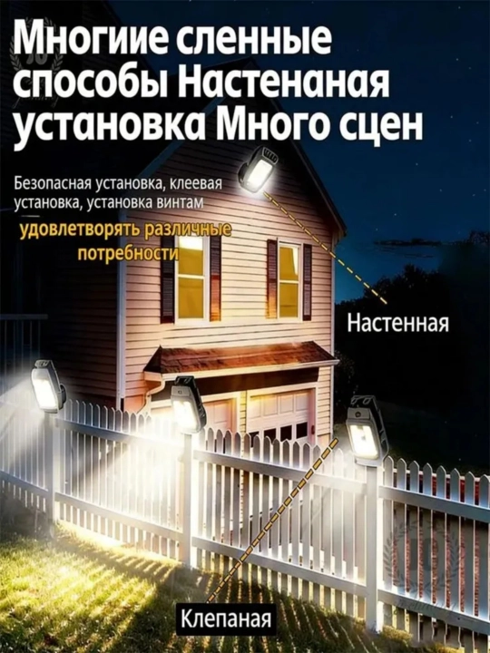 Quyoshli LED chiroq klipsali, harakat sensori, IP65, 3 rejim, tashqi uchun
