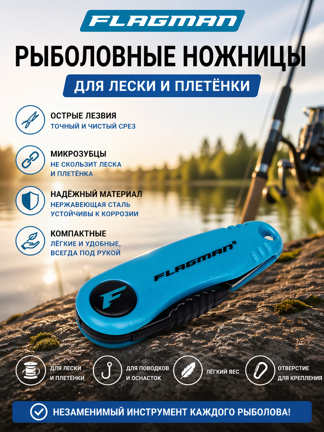 Кусачки для лески Flagman складные, ножницы для шнура и поводков