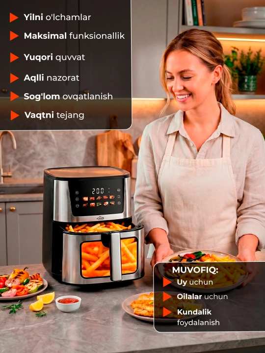 Smart aerogril, 2 TENli, yog'siz pishirish uchun multipech, 12 tasi 1,fritz, 10 va 12 litr