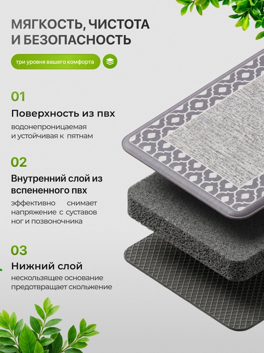 Коврик для кухни с технологией Anti-fatique, маслостойкий, водостойкий, противоскользящий