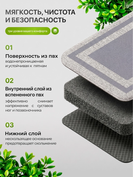 Коврик для кухни с технологией Anti-fatique, маслостойкий, водостойкий, противоскользящий