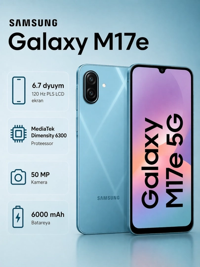 Смартфон Samsung Galaxy M17e 5G, мощный аккумулятор 6000мАч, камера 50Мп, 120Гц, гарантия 1 год — MAX007-M17E-ГОЛУБ-4/128