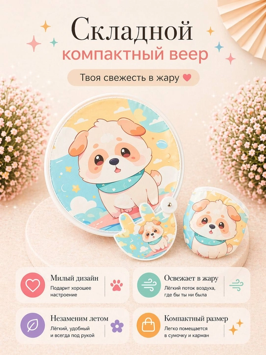 Складной веер - мини ручной веер для лета с принтом - 