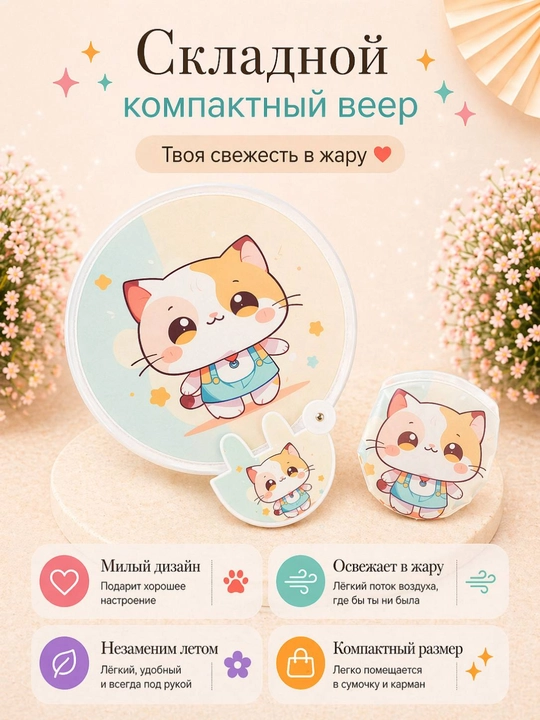 Складной веер - мини ручной веер для лета с принтом - 