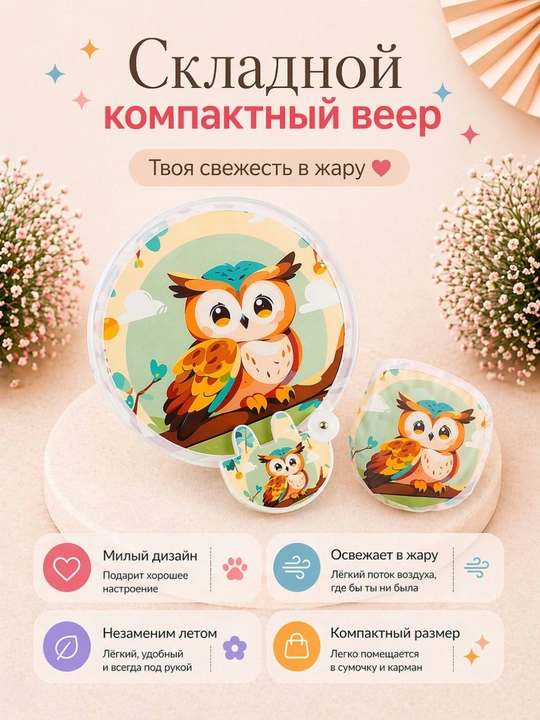 Складной веер - мини ручной веер для лета с принтом - 