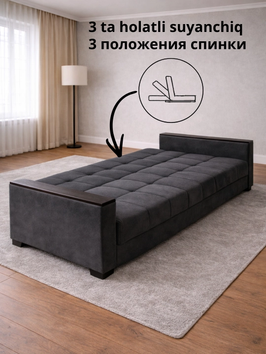Kuchaytirilgan konstruksiyali va zich velyurli kitobcha-divan