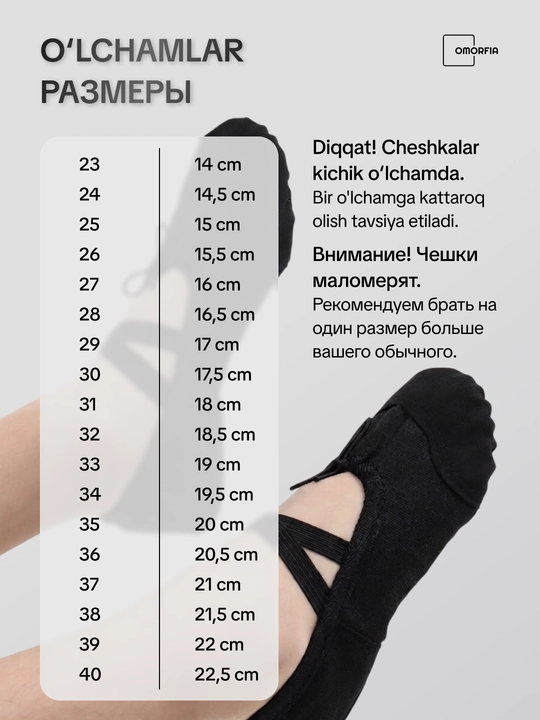 Балетки для танцев и гимнастики с носиком, чешки, 23-40