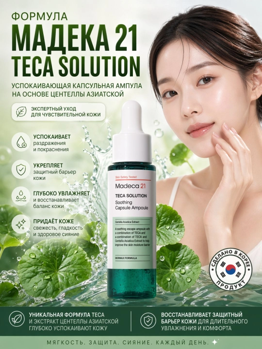 Madeca21 TECA Solution 30 мл — ампула от акне, высыпаний и покраснений - 