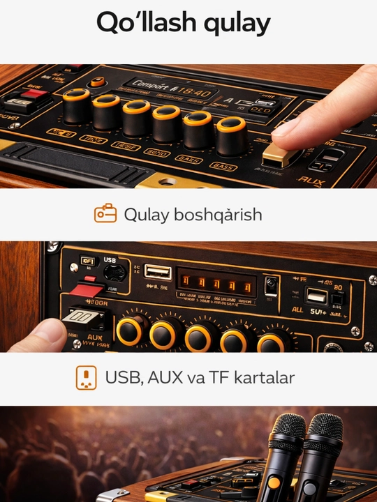 Katta Bluetooth simsiz karnay, karaoke, RGB yoritish, mikrofon va pult bilan