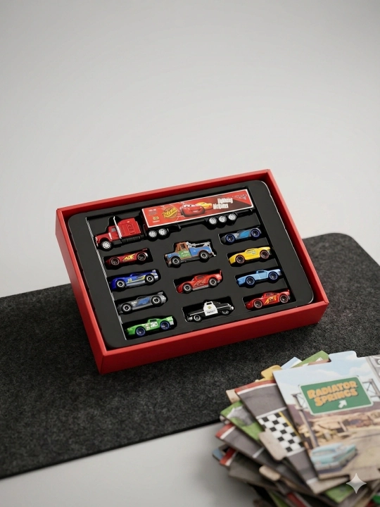 Disney Cars metall mashinalari kolleksiya to‘plami, aravachalar, sovg‘a paketi bilan - 