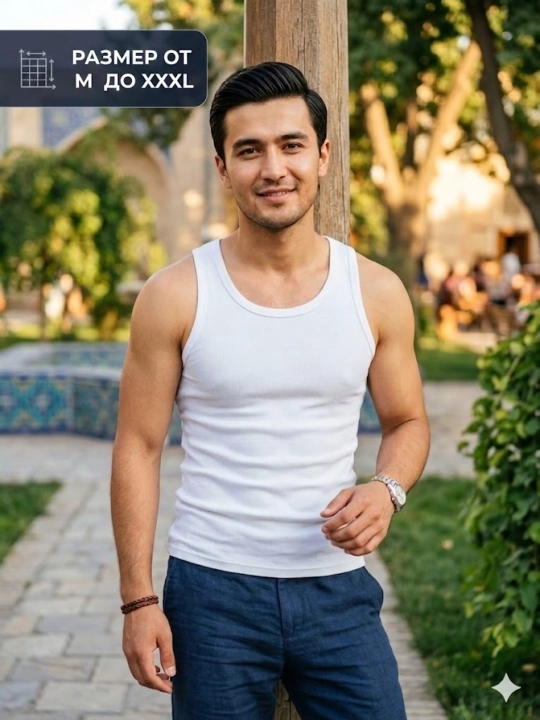 Erkaklar uchun oq rangli paxta mayka kundalik kiyishga mos