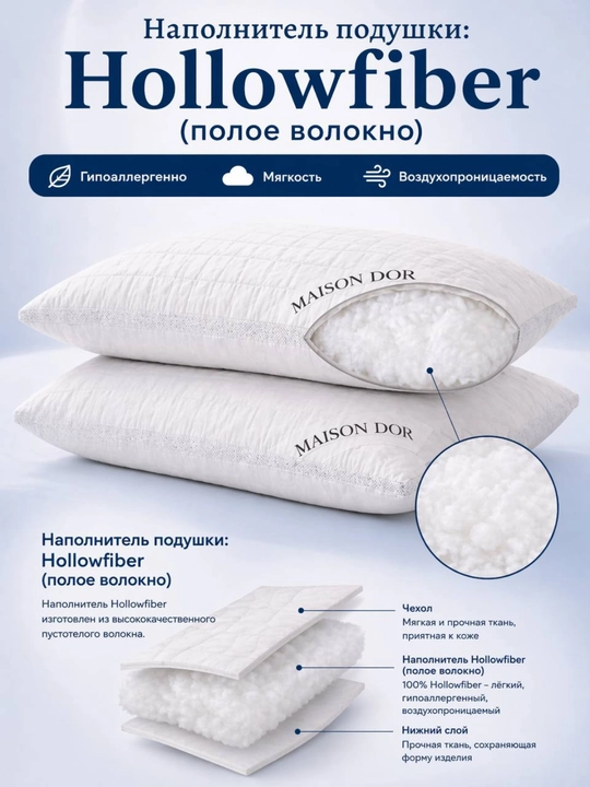 Ortopedik yostiq 2 dona, bo'yin og'rig'iga qarshi, gipoallergen, yumshoq 50x70