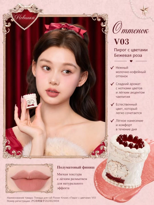 Flower Knows Strawberry Cupid бальзам для губ торт увлажнение уход подарок
