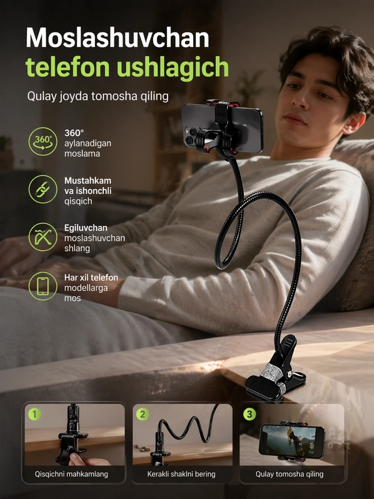 MEBEL HOLDER - telefon uchun egiluvchan uzunlikdagi tutqich, 50 sm