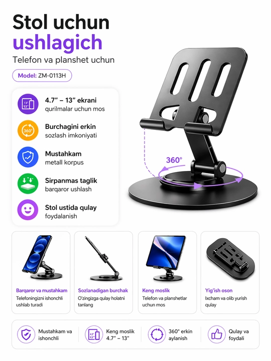 MEBEL HOLDER - telefon uchun egiluvchan uzunlikdagi tutqich, 50 sm - 