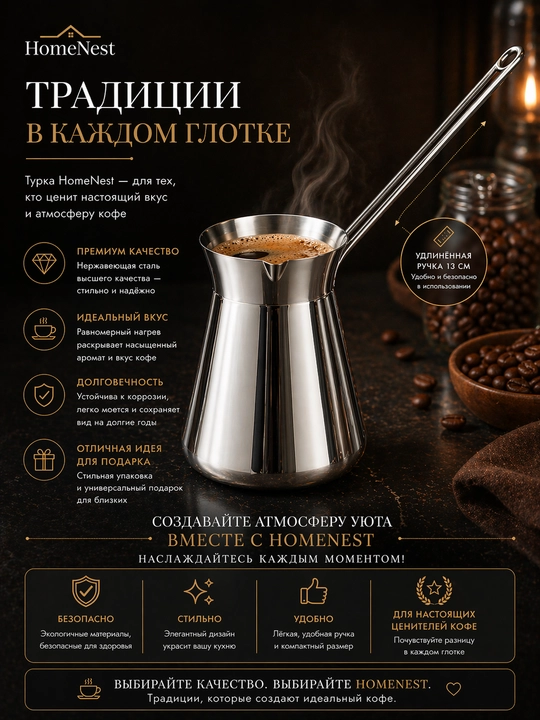 Турка для кофе из нержавеющей стали 250-450 мл, кофеварка для плиты