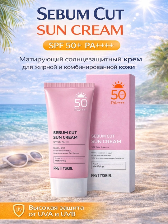 Pretty Skin Yuz uchun namlovchi, quyoshdan himoyalovchi krem SPF50+ PA++++ 4 xil, 70 ml