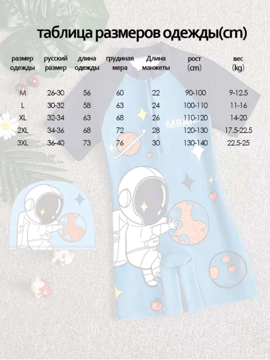 Купальник+шапочка для мальчиков и девочек, закрытый SPF