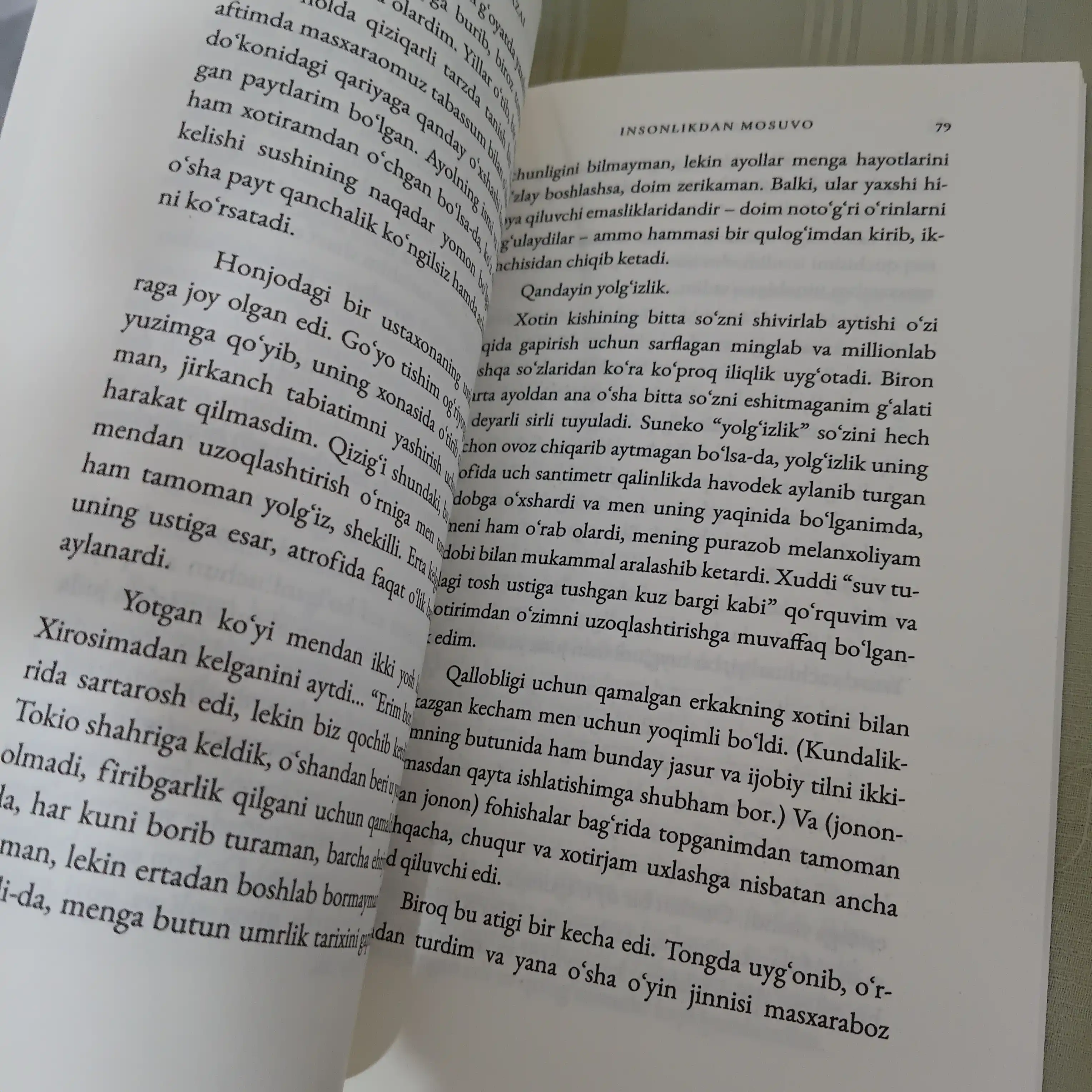 Kitob Osamu Dazai Insonlikdan mosuvo roman badiiy asar psixologik bestseller