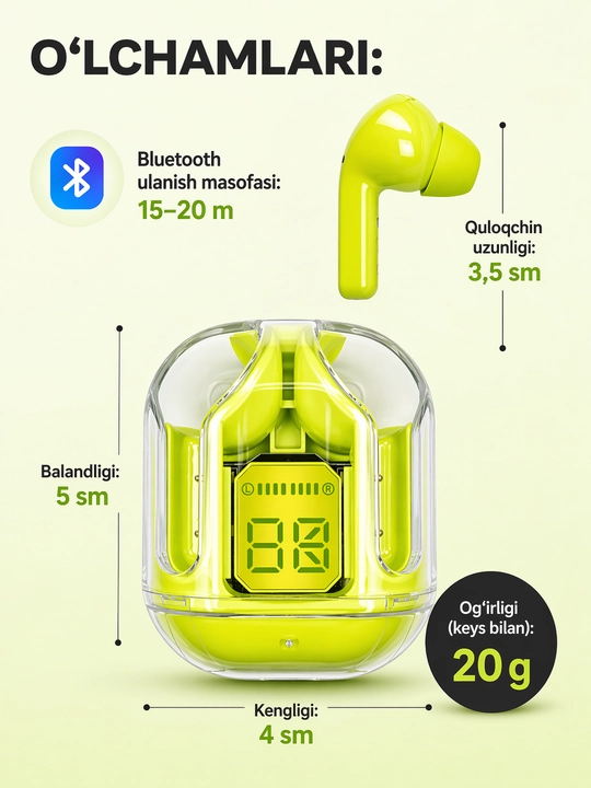 Displey va mikrofonli Air31 simsiz quloqchinlari, iOS va Android uchun