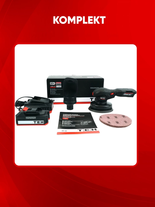 Akkumulyatorli ekssentrik shlifmashina TEH LS405, 20 V, 4 000–10 000 ayl/min, disk: 125 mm