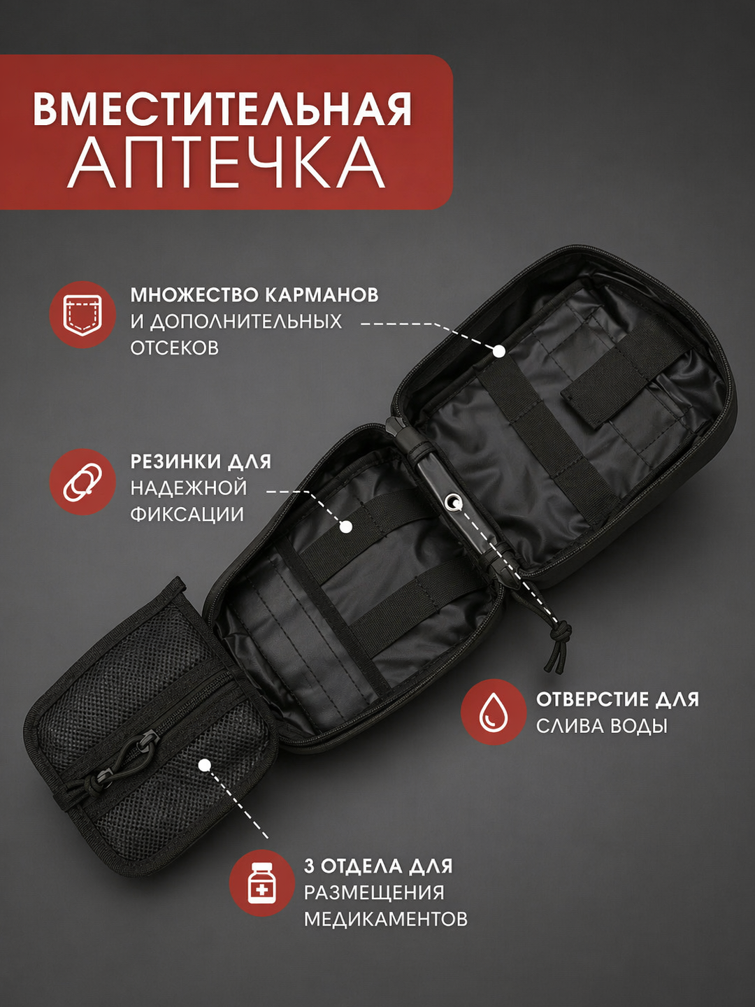 Тактическая аптечка Tactical Med Pouch X1 отрывная влагозащитная с креплением MOLLE