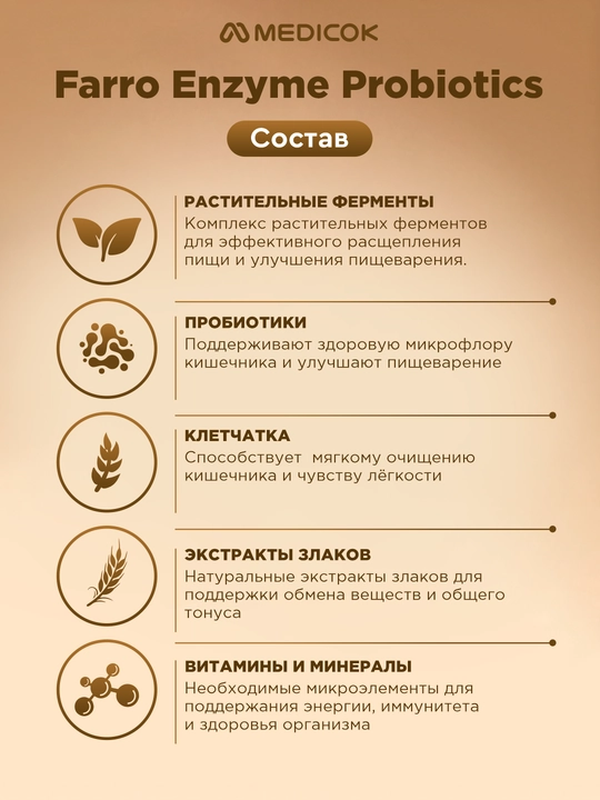 Растительные ферменты Farro Biotics (Фарро-Биотик) для лёгкого пищеварения
