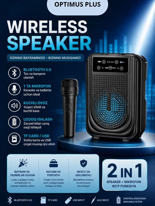 Karaoke GTS-2116 musiqa tinglash uchun mikrofonli Bluetooth karnay - 